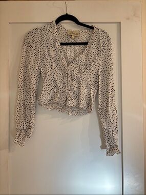 Cleobella White Polka Dot Ruffle Crop Blouse